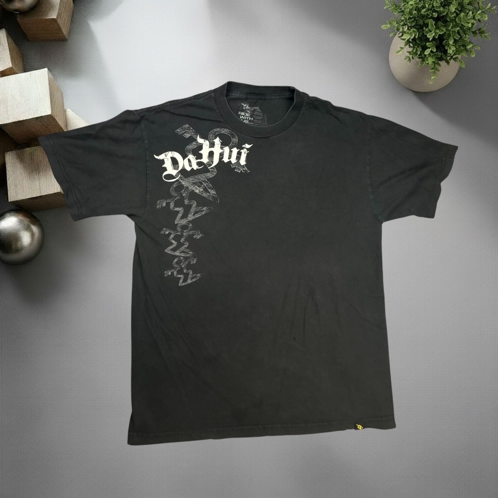 Vintage Da Hui Graphic T-Shirt Black Y2K Skater Surf Tee Large